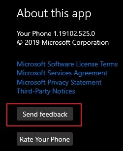 Your Phone app Send feedback screenshot.jpg